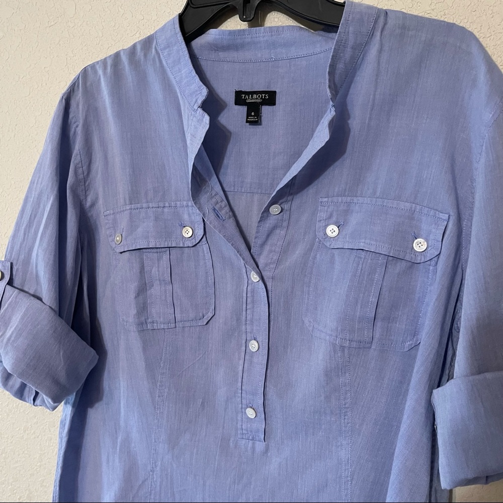 Talbots Blue Half Button Down Top - image 5
